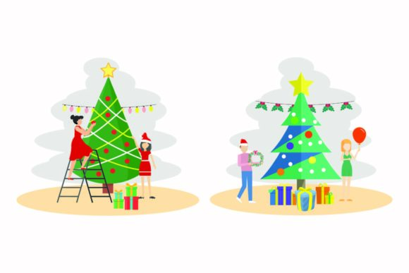 Christmas Celebration Tree Vector Set: Festive Graphics for Local Brands