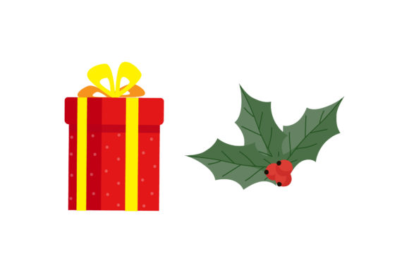 Gift and Mistletoe Christmas Vector Icon for Graphics
